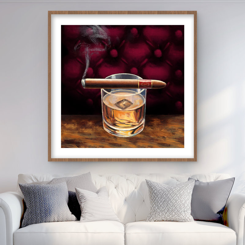 Scotch sur glace avec cigare - reproduction matte encadrée pour Man Cave, H 36 po x l 36 po, Brun