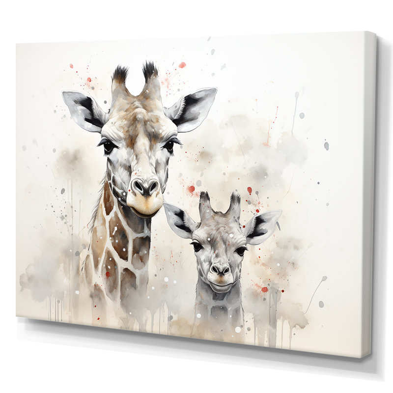 Famille de girafe beige ludique, Toile tendue, H 12 po x l 20 po x P 1 po