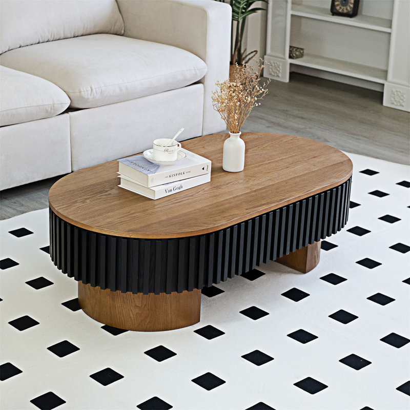 Table basse en bois avec rangement caché, H 13,79 po x l 43,71 po x P 23,63 po, Noyer / noyer, noir