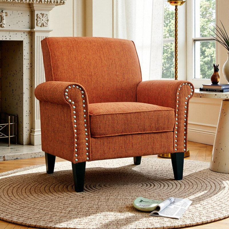 Chaise d'appoint Barnet Modern Floral avec pieds en bois massif | Prêt pour les petits espaces et assemblage facile, Orange