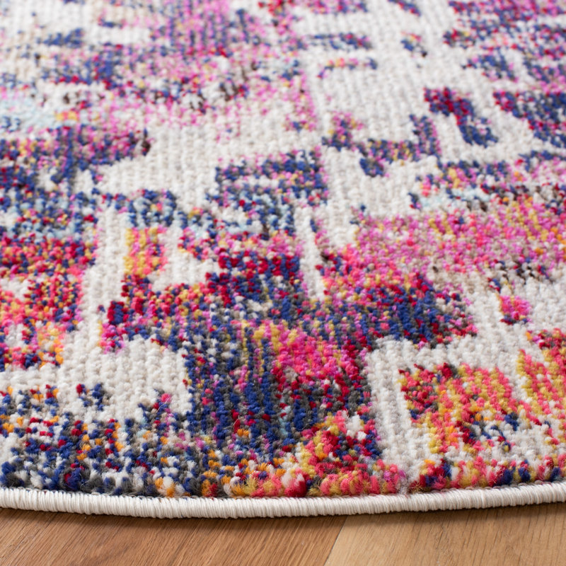 Felty Abstract Red/Pink Area Rug, Round 6'7"