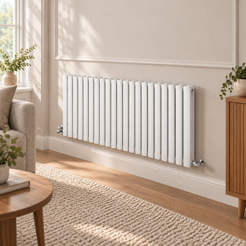  Horizontal Oval Panel Radiators, 600mm H x 1180mm W, White