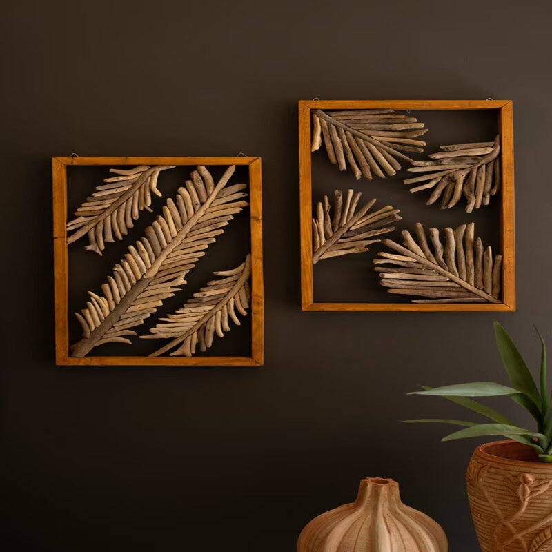 Ensemble de 2 feuilles de bois de grève assemblées à la main Kalalou H 24 po H