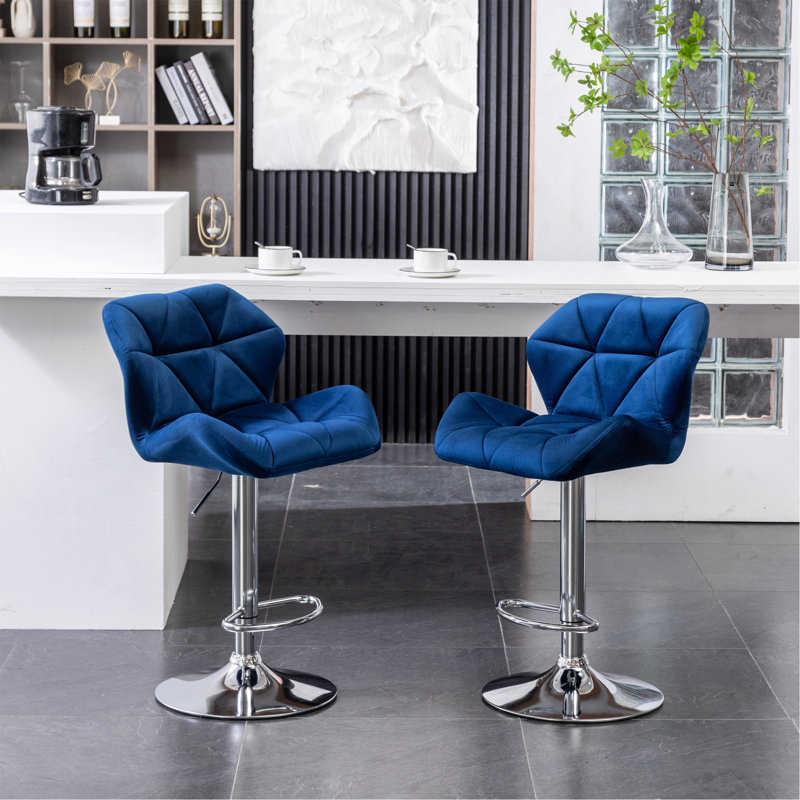 Tabouret de bar Breni Velvet Diamond, Bleu