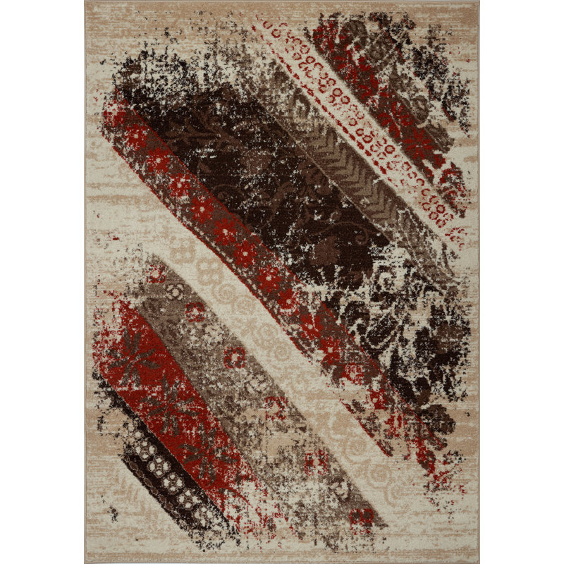 Crème abstraite/brun/tapis décoratif bleu Nerissa, Rectangle 5 pi 2 po x 7 pi 5 po