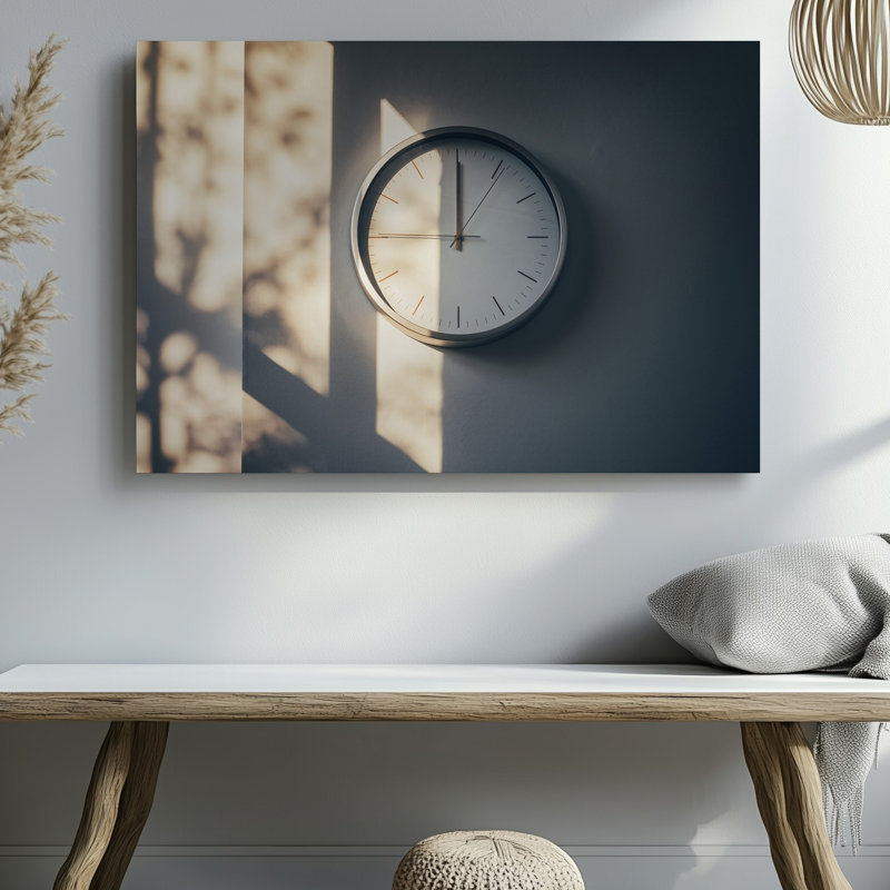 Toile, une horloge minimaliste est suspendue à une lumière murale de couleur lisse et lustrée, H 9 po x l 12 po