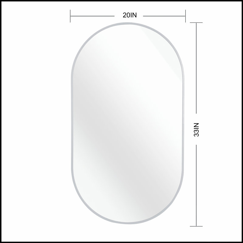 Miroir ovale 20 po x 33 po en métal avec verre HD et sécurité incassable, pour les intérieurs modernes, Argent, 20 po x 33 po