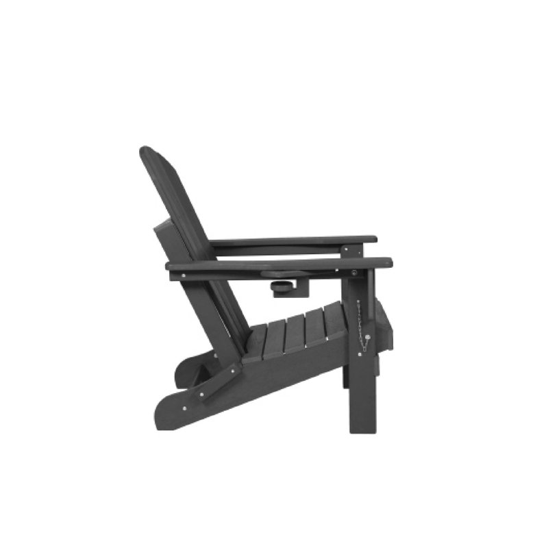 Chaise Adirondack pliante en bois gris texturé PEHD avec 2 porte-gobelets