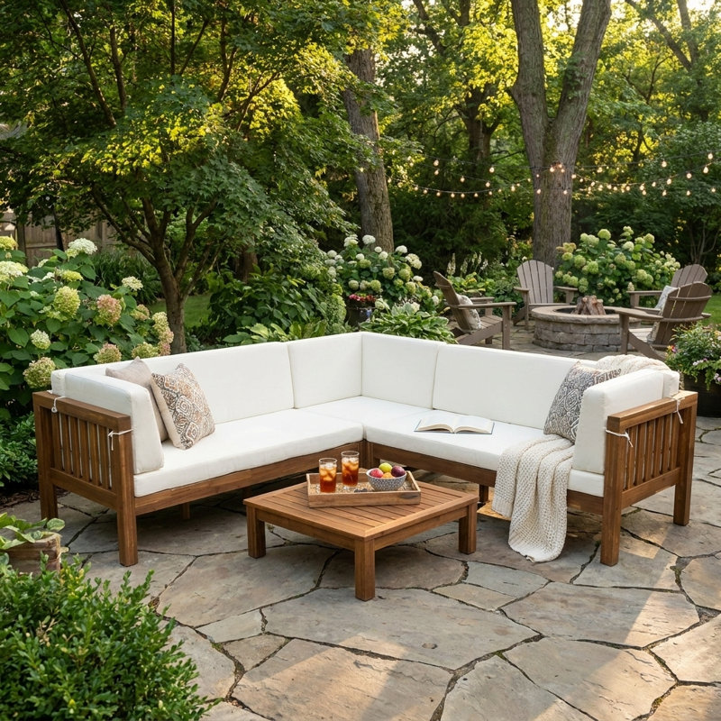 ARROWSTONE 4-Piece Outdoor Patio Sectional Set — Left & Right Bench, Corner Chair & Coffee Table, Weather-Resistant Wicker Conversation Set for Backyard, Garden, Deck, Poolside (Full Set)