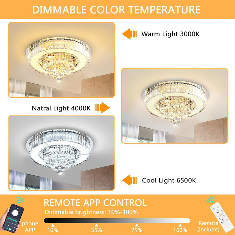 Glam Dimmable Crystal Chandelier, Silver