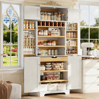 Gladwin 78.2" Tall Pantry Cabinet with Shelves, Drawer & Wine Rack