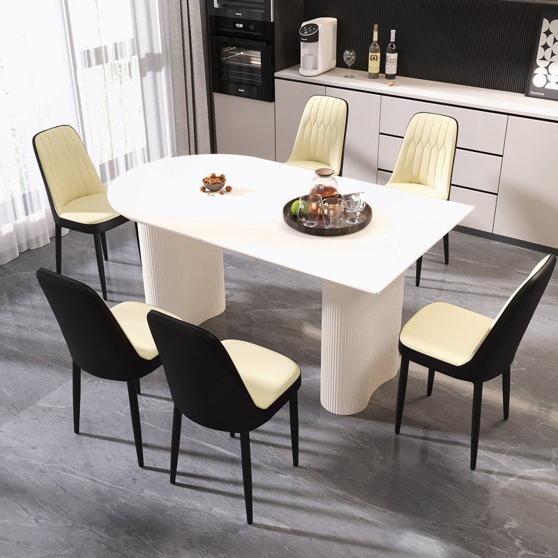 Table de salle à manger de style moderne avec 6 chaises rembourrées, Beige/noir