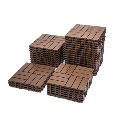 Paquet de 68 tuiles de terrasse à emboîtement en plastique 11,42 po x 11,42 po - 61,60 pieds carrés Revêtement de sol extérieur en plastique Super durable et imperméable Utilisation intérieure / extérieure écologique et non toxique