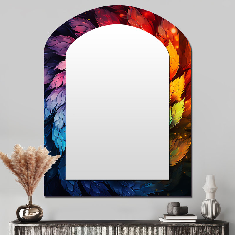 Fractal colorfulFloral Spiral III - Fractal Arch Unique Wall Mirror Decor, Modern Asymmetrical Large Mirror, Printed Metal Art