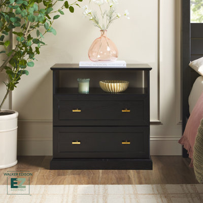 Modern Farmhouse 2 Drawer Nightstand With Open Shelf For Bedroom Storage by Walker Edison