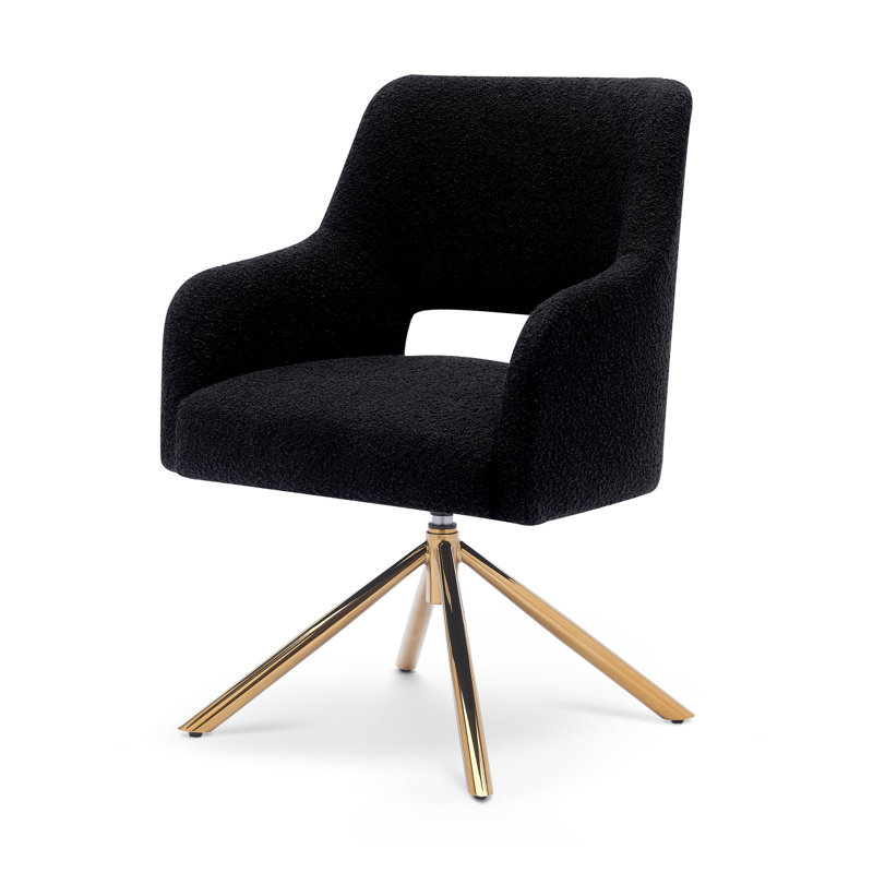 Upholstered Swivel Armchair, Black Polyester Blend