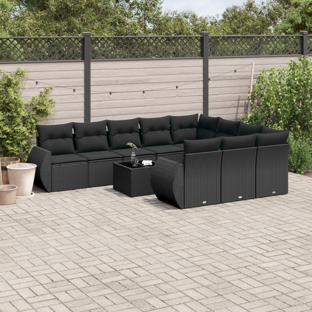 Vidaxl 11-Tlg. Garten-Sofagarnitur Mit Kissen Schwarz Poly Rattan 2