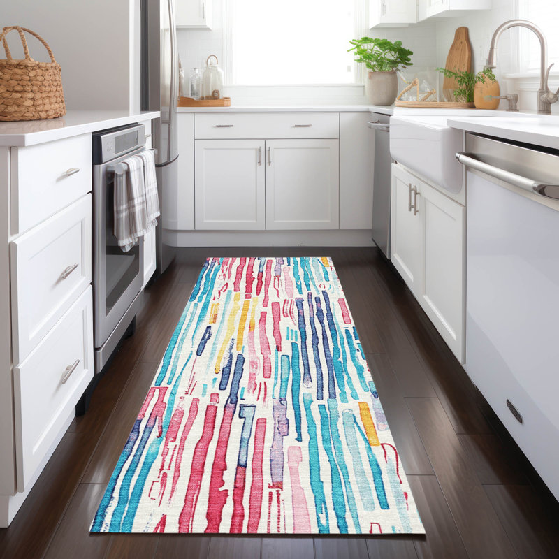 Machine Washable Indoor/Outdoor Cinead ACN1684 White Rug, Runner 2'3" x 7'6"
