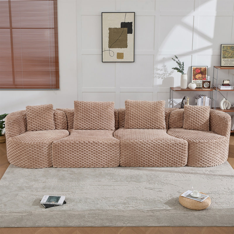 Canapé modulaire modulaire de 137,8 po sans os rembourré pour le salon, Polyester brun clair