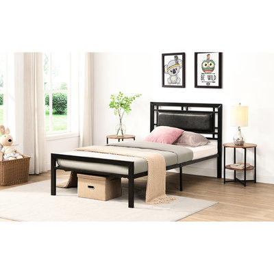 Lit simple en métal - silencieux, mobilier de chambre à coucher, cadre à structure moderne noir, option confort