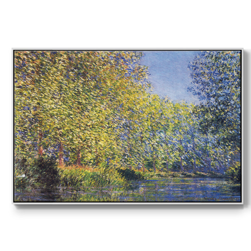 «A Bend In The Epte Giverny», reproduction d'art encadrée sur toile par Claude Monet, H 27 po x l 41 po x P 2 po, Blanc