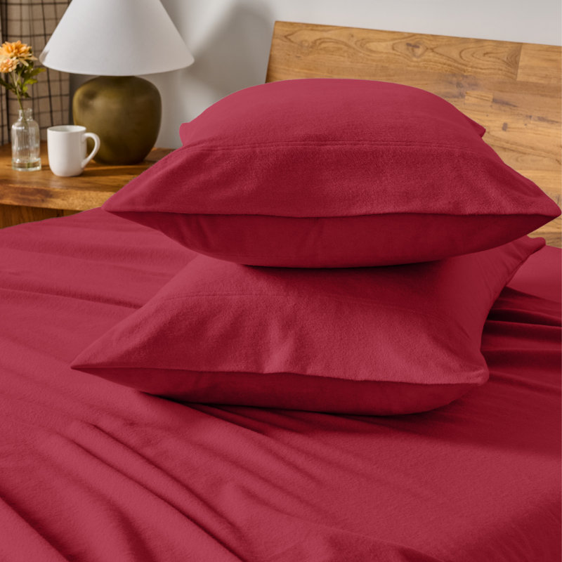 Housse de coussin 100% flanelle de coton, Rouge, 2 très grandes taies d'oreiller