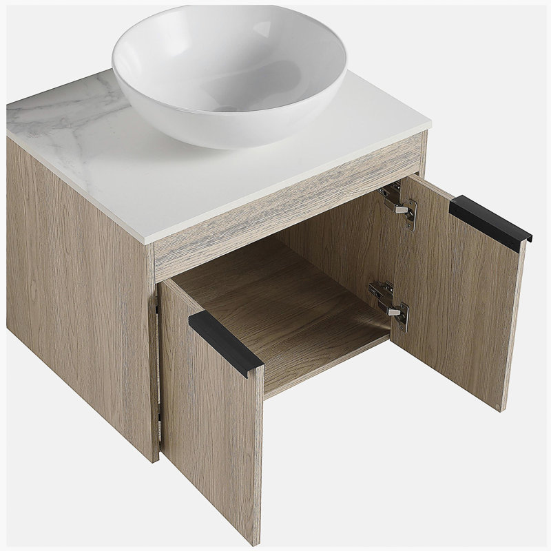 Ensemble de meuble-lavabo flottant 24 po avec lavabo en céramique, meuble-lavabo mural en chêne blanc avec porte