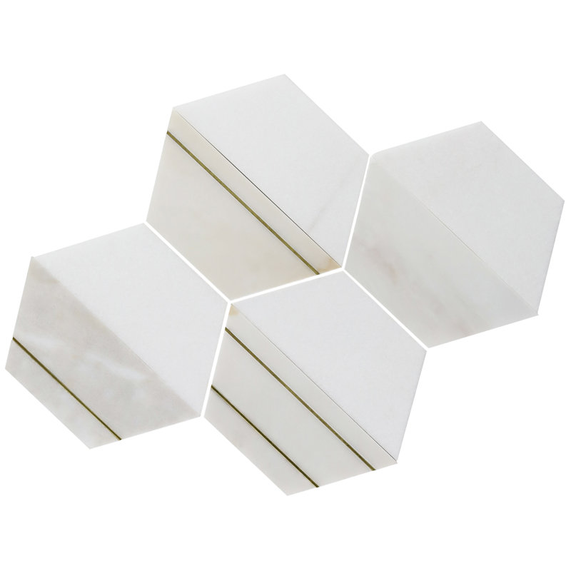 Meld 10.43" x 12.04" Marble and Brass Mosaic Hexagon Tile (0.87 Sq. Ft. / Sheet), Bianco