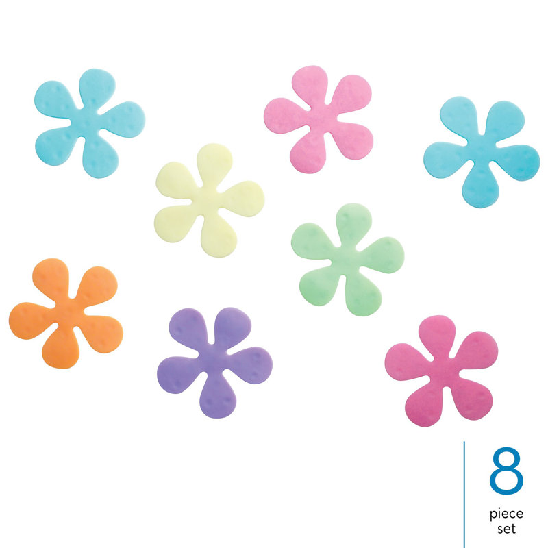 iDesign Floral Plastic Non-Slip Blumz Tub Treadz for Shower, Bathtub, Set of 8, Multi-Colored