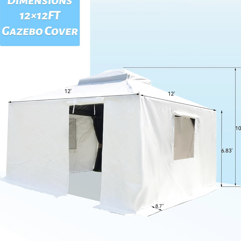 Housse de pavillon de jardin universelle 12 pi x 12 pi - toutes saisons imperméable avec parois latérales, fenêtres en filet de polypropylène, enceinte de rangement blanche