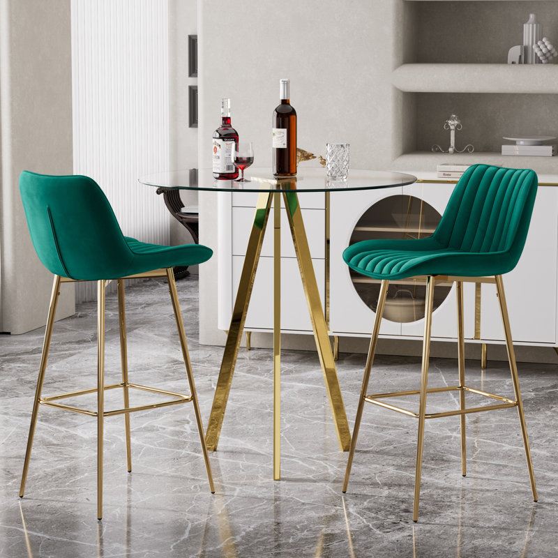 Ensemble de salle à manger 3 pièces avec tabouret de bar et tabouret de bar en velours (ensemble de 3), Vert