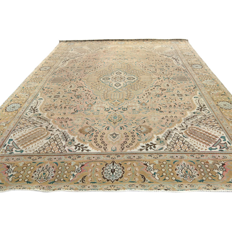 Tapis oriental antique délavé à la main 9 pi 6 po x 12 pi 5 po