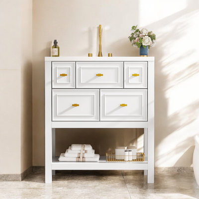Meuble-lavabo simple autoportant de 30 po avec plateau en céramique, assemblage requis