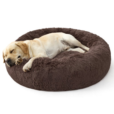 Bedsure Plush Indoor Donut Dog Bed, Round Faux Fur Pet Bed for Extra Large Dogs with Washable Removable Cover and Non-Slip Bottom