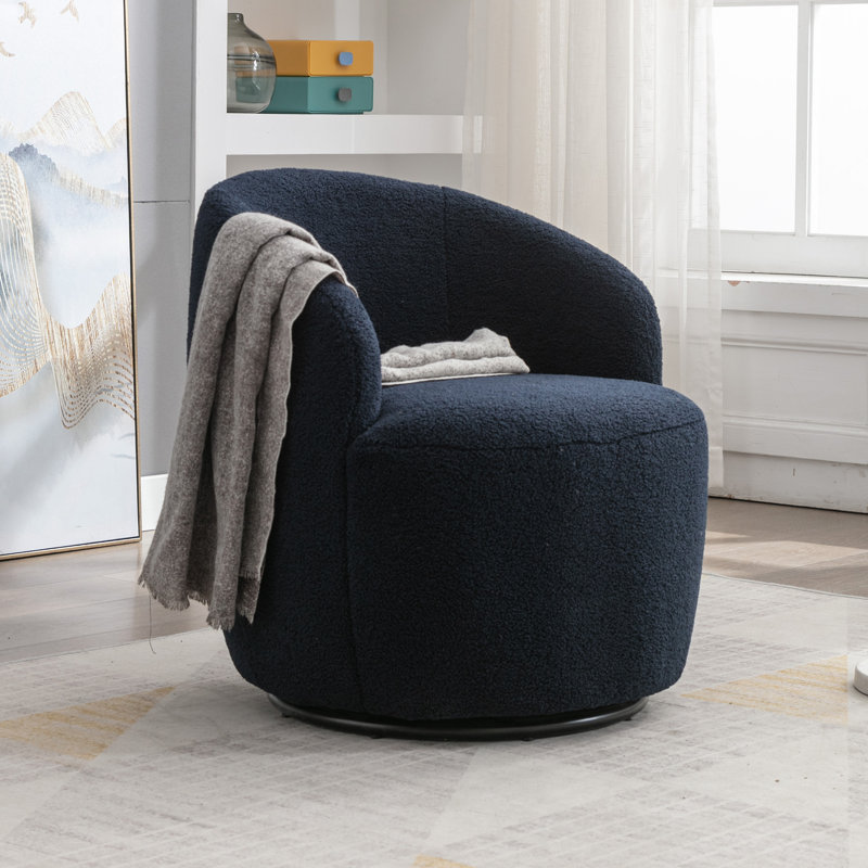 Genece Upholstered Swivel Accent Chair, Dark Blue Wool