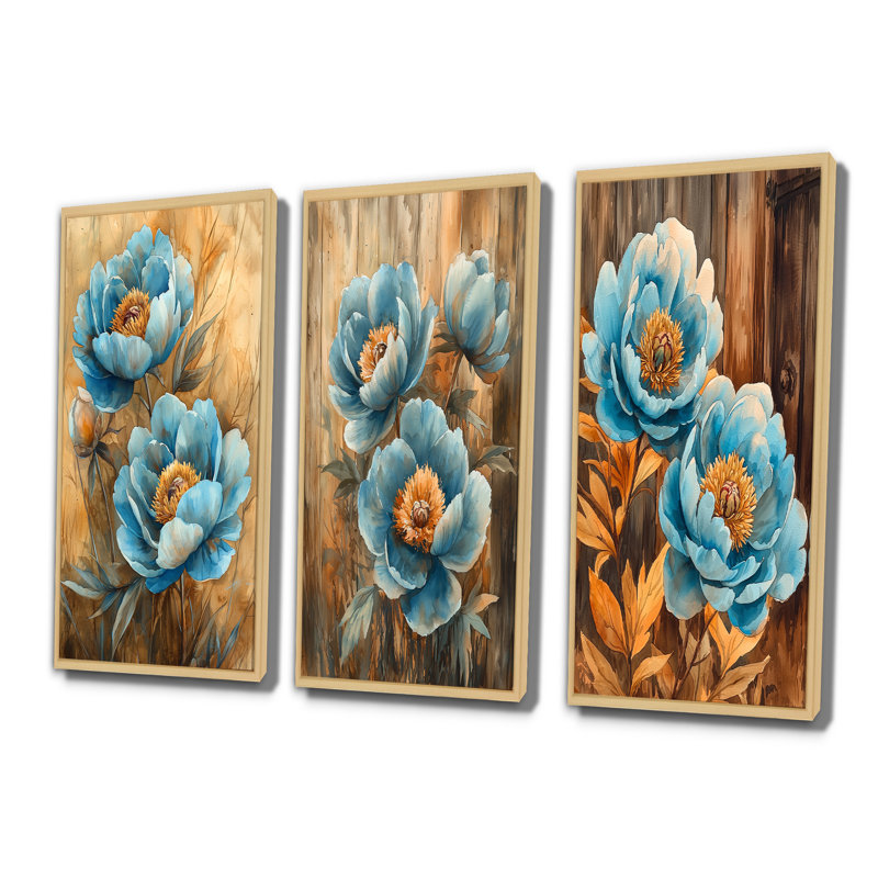 Pivoines bleues dans la basse-cour I - Collection d'art mural de grandes pivoines, H 32 po x l 48 po, Crème, crème