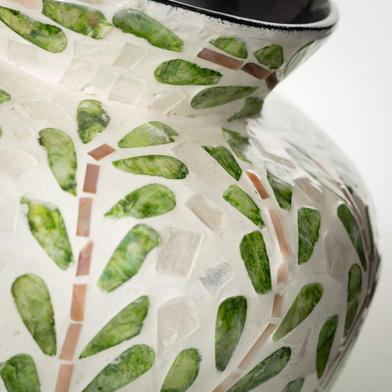 Leaf Pattern Bouquet Vase 9"H; Green