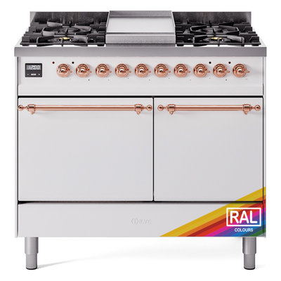 ILVE Nostalgie II Series 40 inch Dual Fuel Range with 6 Sealed Burners, Griddle (Solid Door)
