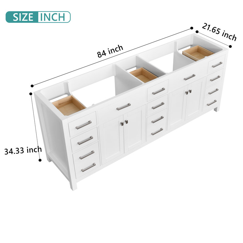 Spindell 84 Inch White Bathroom Vanity Base Only