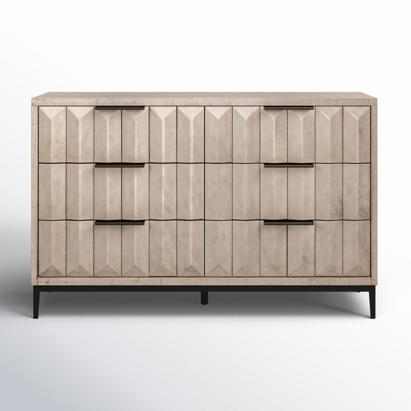 Aldwell Pine Modern 6-Drawer Storage Dresser, Light Gray Wash