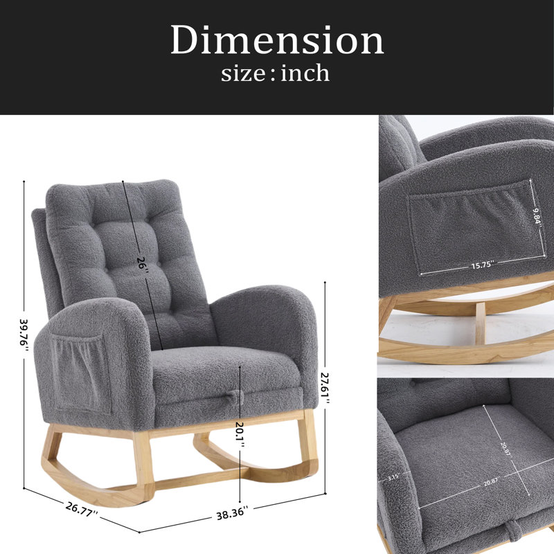 Chaise berçante décorative avec repose-pieds à haut dossier en bois d'hévéa, Gris foncé
