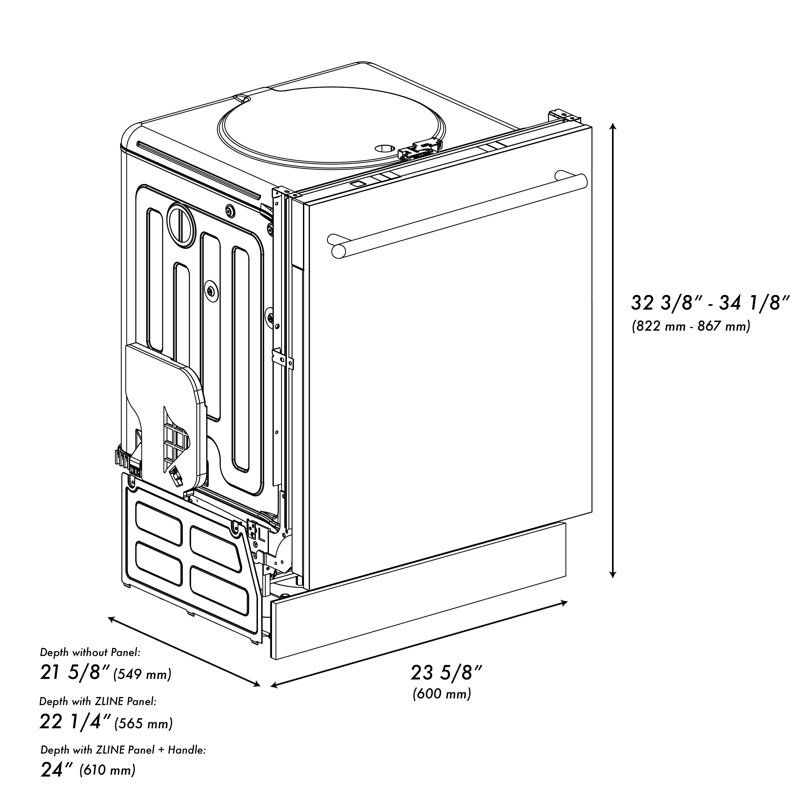 ZLINE 24 in. Panel Ready Top Control Dishwasher with Stainless Steel Tub, 52dBa, Traditional
