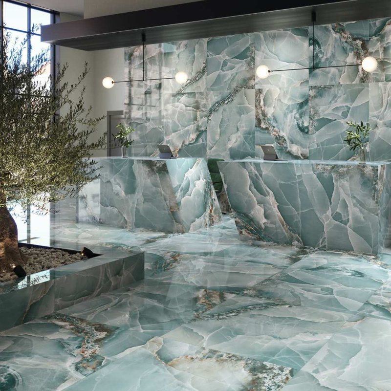 Riptide 24" x 48" Onyx Polished Porcelain Tile, Turquoise