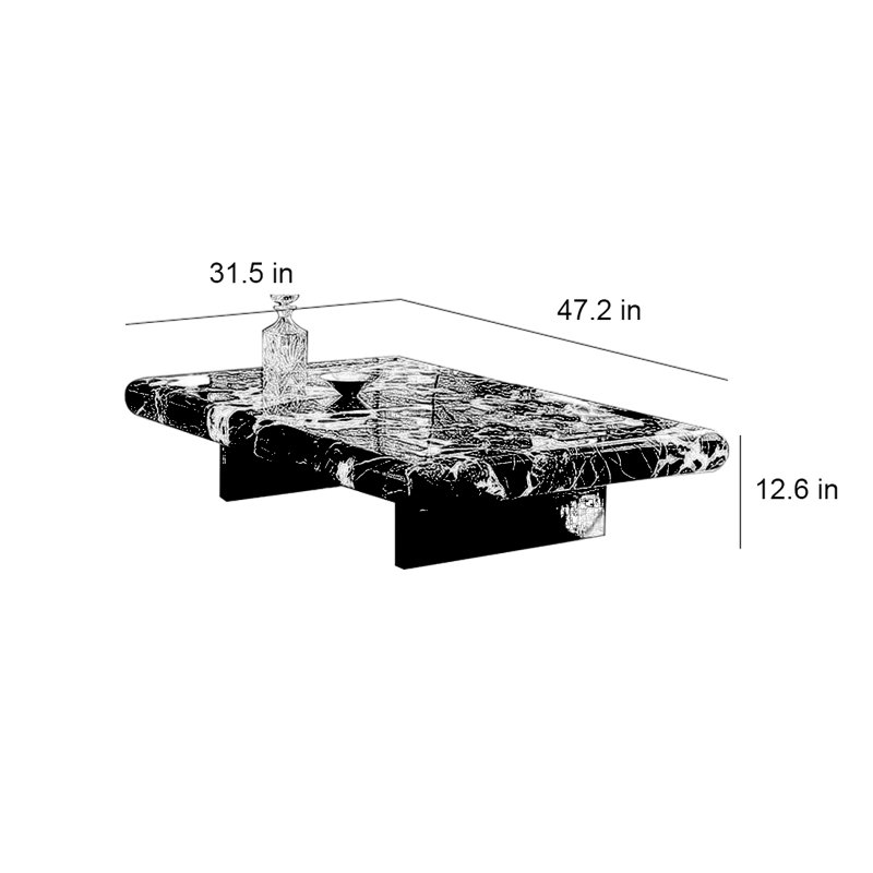 Italian rectangular marble coffee table, 12.6" H x 47.2" L x 31.5" W