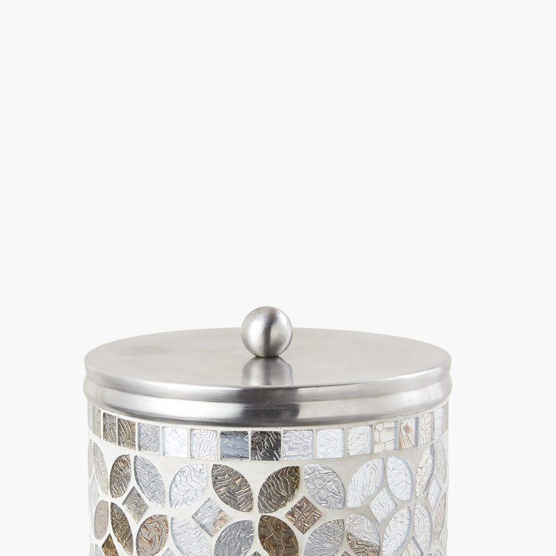Champagne Gold and Silver Mosaic Glass Bathroom Storage Jar