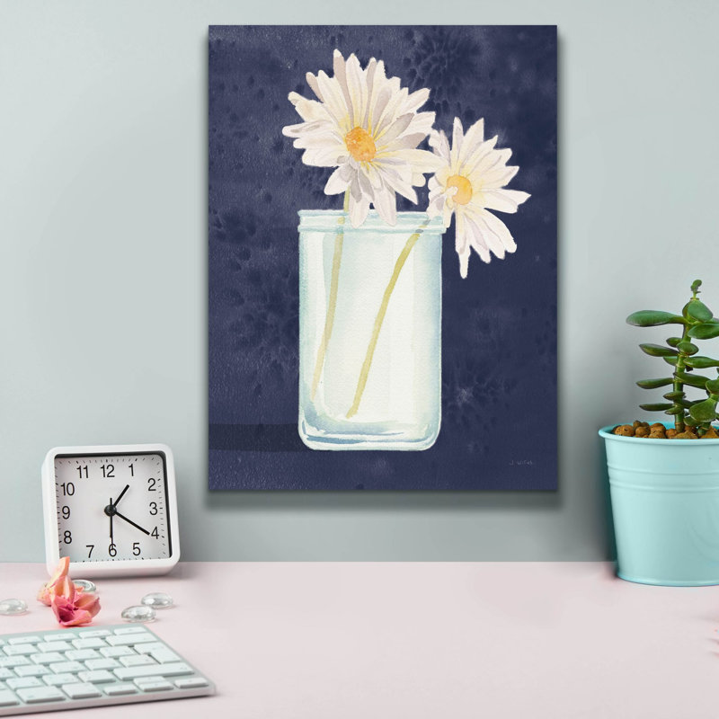 «Tranquil Blossoms 4 Navy C» par James Wiens, art mural sur toile, H 16 po x l 12 po