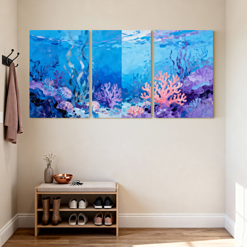 Nautique et plage sous l'eau, récif de corail, ensemble de 3 reproductions d'art sur toile, H 30 po x l 60 po