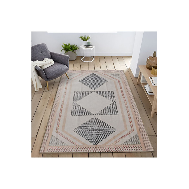 Beige Multi Color Geometric Shape Pattern Modern Decorative Machine Washable Area Rug, Runner 2'6" x 9'10"