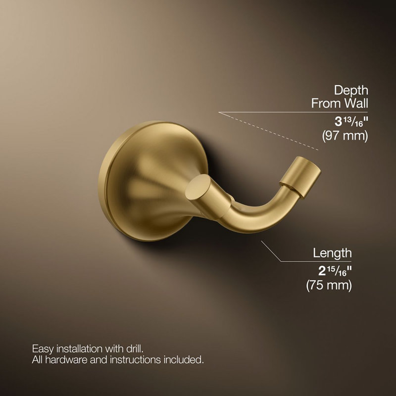 Tone Wall Mounted Robe Hook, Vibrant Brushed Moderne Brass