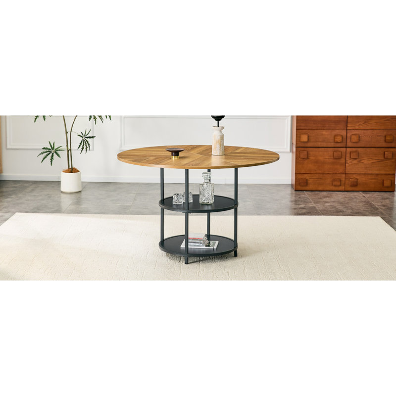 Table de salle à manger circulaire de 47,3 pouces de diamètre avec épissure moderne et rangement double couche